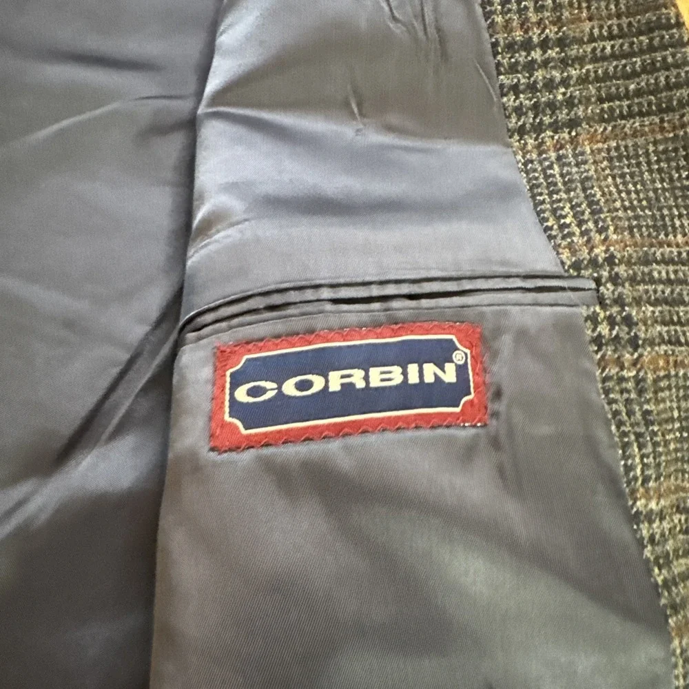Corbin Mens Sz 44R Blue Brown Glen Plaid Flannel Wool Blazer Sport Coat Jacket